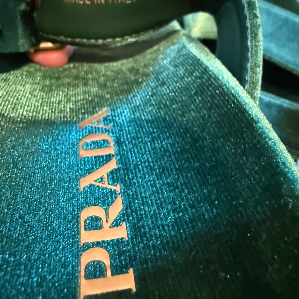 Prada Green Velvet Slide Sandals - Picture 10 of 11